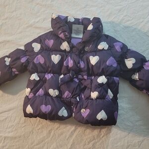 Crazy 8 Toddler Girls 12-24 Month Purple Heart-Dots Puffer Coat Jacket